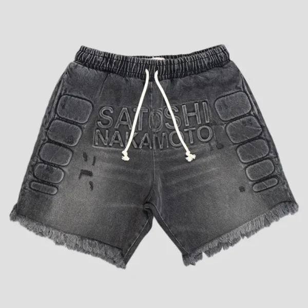 Black Satoshi Nakamoto Denim Moto Shorts