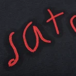 Black Satoshi Nakamoto Alive or Just Breathing Hoodie Close-Up View