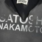 Black Satoshi Nakamoto Distructo Hoodie Close-Up View