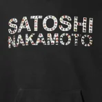 Black Satoshi Nakamoto Leather Studded Logo Hoodie Close-Up View