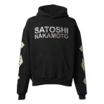 Black Satoshi Nakamoto Leather Studded Logo Hoodie