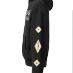 Black Satoshi Nakamoto Leather Studded Logo Hoodie Side View