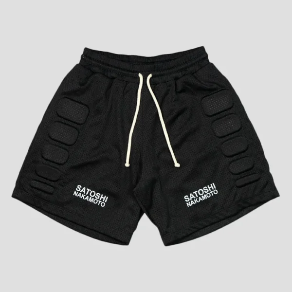 Black Satoshi Nakamoto Mesh Moto Shorts