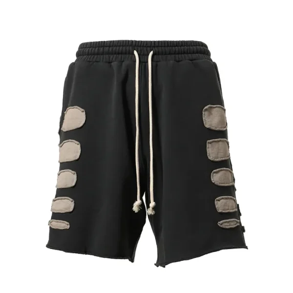 Black Satoshi Nakamoto Patchwork Moto Shorts