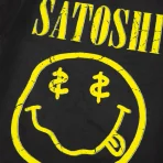 Black Satoshi Nakamoto Smile T-shirt Close-Up View