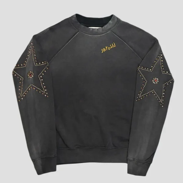 Black Satoshi Nakamoto Star Studded Crewneck Sweater
