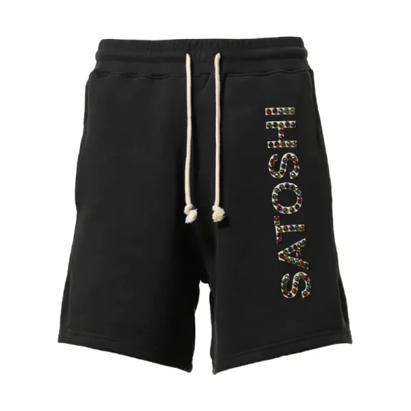 Black Satoshi Nakamoto Studded Logo Shorts