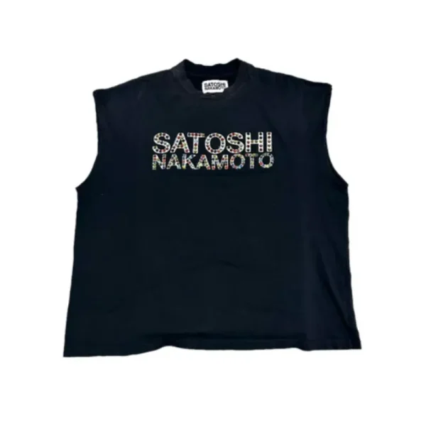 Black Satoshi Nakamoto Studded Logo Sleeveless Tee