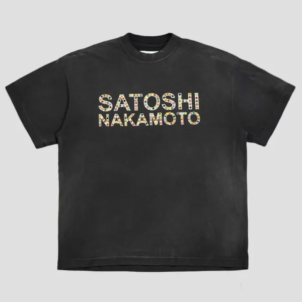 Black Satoshi Nakamoto Studded Logo T-shirt