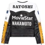 Black/White/Yellow Satoshi Nakamoto Movie Star Leather Jacket Back View