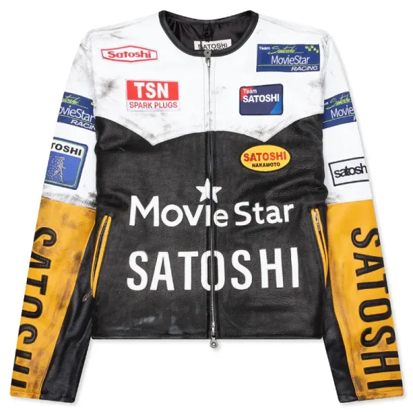 Black/White/Yellow Satoshi Nakamoto Movie Star Leather Jacket
