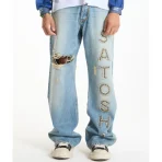Blue Satoshi Nakamoto Studded Cowboy Denim Jeans
