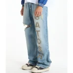 Blue Satoshi Nakamoto Studded Cowboy Denim Jeans Side View
