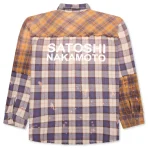 Brown/Multi Satoshi Nakamoto Patchwork Logo Flannel Shirt Back Side