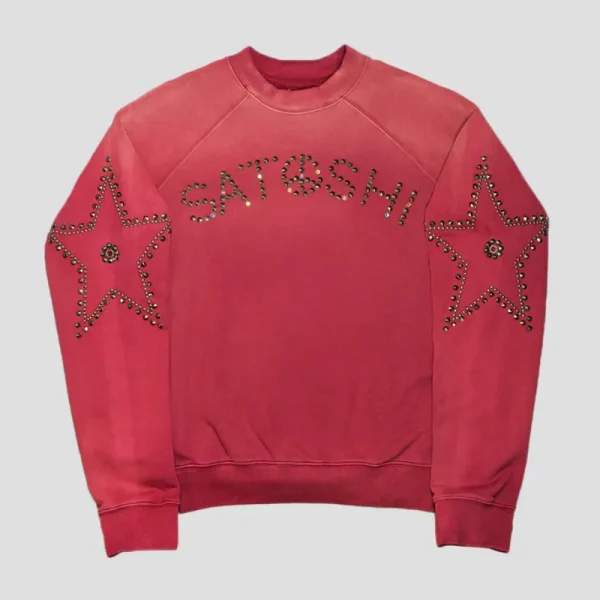 Burgundy Satoshi Nakamoto Star Studded Crewneck