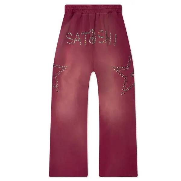 Burgundy Satoshi Nakamoto Star Studded Sweatpants