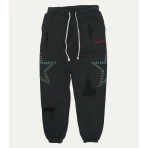 Destroyed Black Satoshi Nakamoto Star Studded Sweatpants