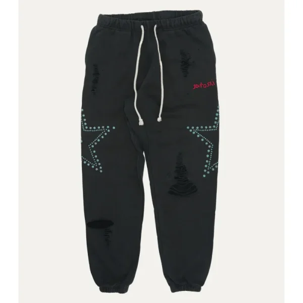 Destroyed Black Satoshi Nakamoto Star Studded Sweatpants