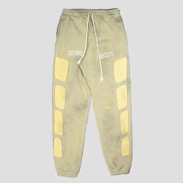 Grey Satoshi Nakamoto Destroyed Patchwork Moto Sweatspants