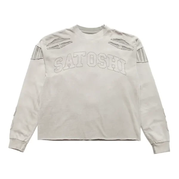 Grey Satoshi Nakamoto Patchwork Collegiant L/S Shirt