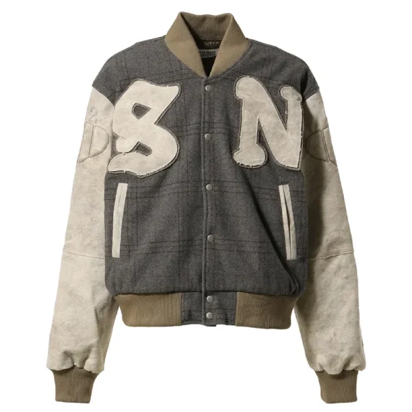 Grey/Beige Satoshi Nakamoto Varsity Moto Jacket