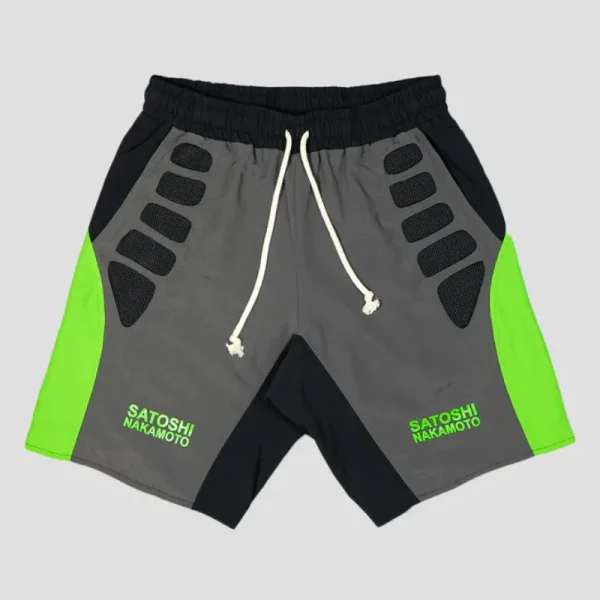 Grey/Green Satoshi Nakamoto Tech Mesh-Panelled Nylon Shorts