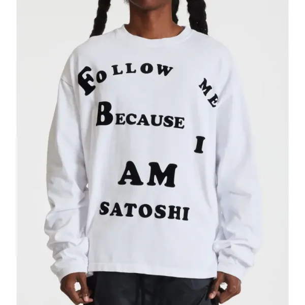 Optic White Satoshi Nakamoto Follow Me L/S Tee