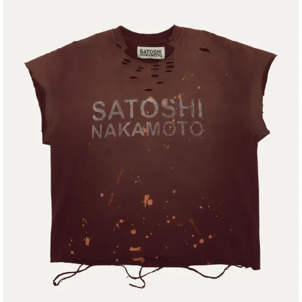 Red Satoshi Nakamoto Paint Effect T-Shirt