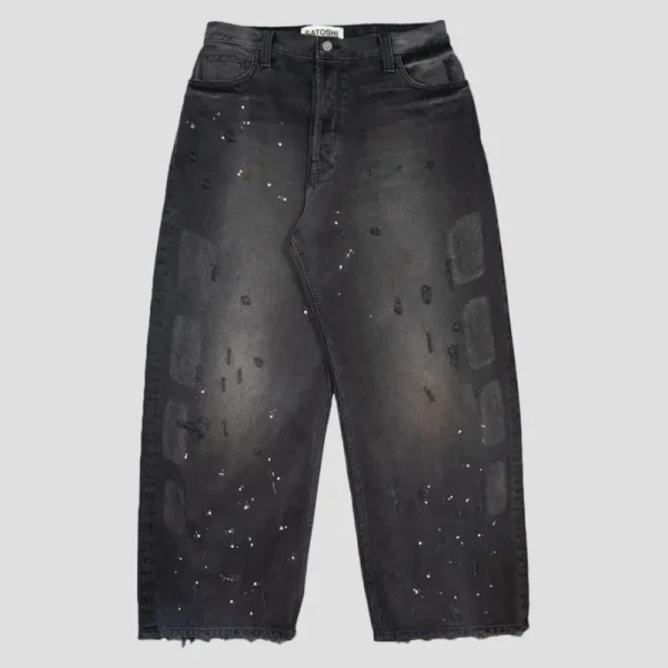 Washed Black Satoshi Nakamoto Baggy Moto Pants