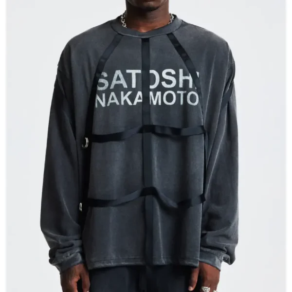 Washed Black Satoshi Nakamoto Bondage Logo Longsleeve Tee