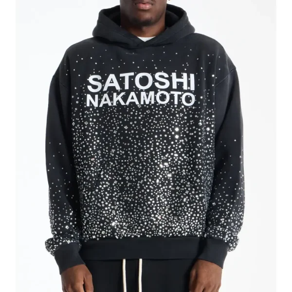 Washed Black Satoshi Nakamoto Shattered Glass Hoodie