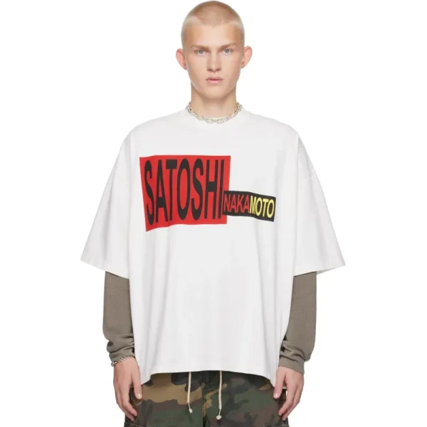 White Satoshi Nakamoto Distort T-shirt