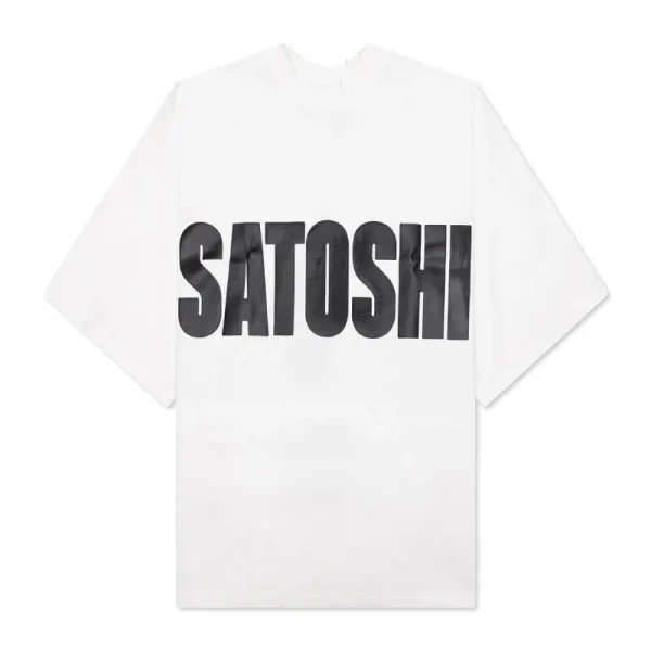 White Satoshi Nakamoto Jumbo Font Oversized Tee