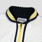 White Satoshi Nakamoto Memory Varsity Cardigan Close-Up View