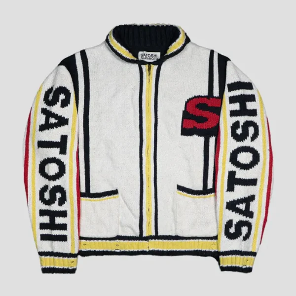 White Satoshi Nakamoto Memory Varsity Cardigan