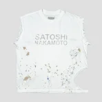 White Satoshi Nakamoto Road Rash T-shirt
