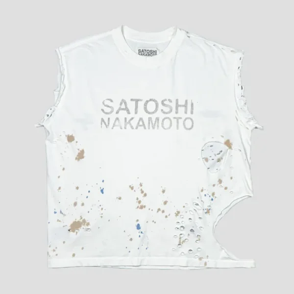 White Satoshi Nakamoto Road Rash T-shirt