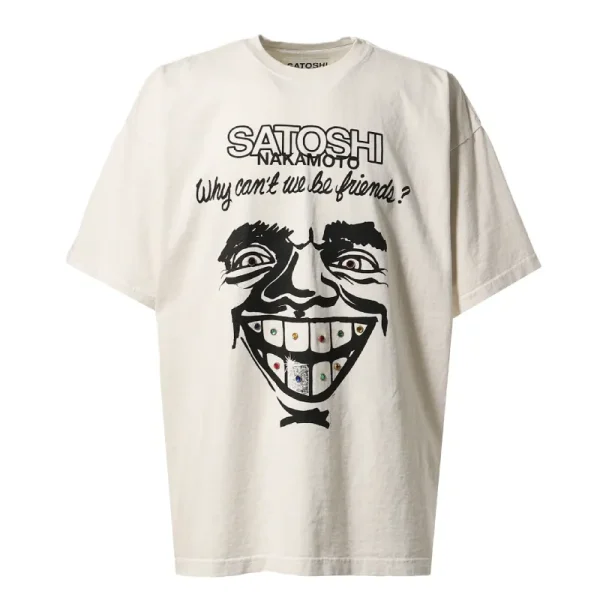 White Satoshi Nakamoto Why Can't We Be Friends Tee