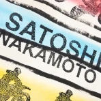 White/Pink/Blue Satoshi Nakamoto Gotcha Tee Close-Up View
