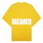 Yellow Satoshi Nakamoto Impact Logo Short Sleeve Tee Back