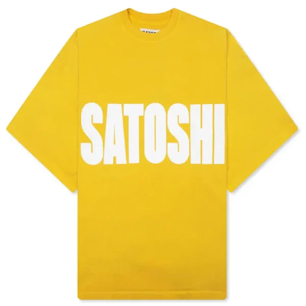 Yellow Satoshi Nakamoto Impact Logo Short Sleeve Tee