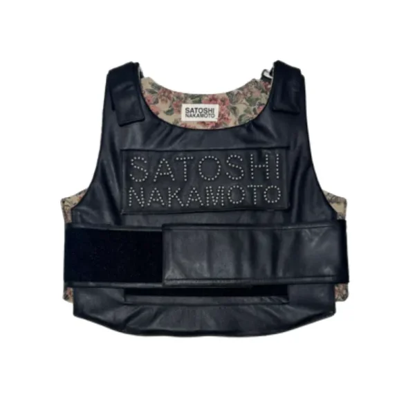 Black Satoshi Nakamoto Pearl Leather Bulletproof Vest