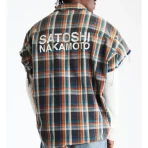 Orange Plaid Satoshi Nakamoto Bender Cut Off Flannel Shirt Back Side