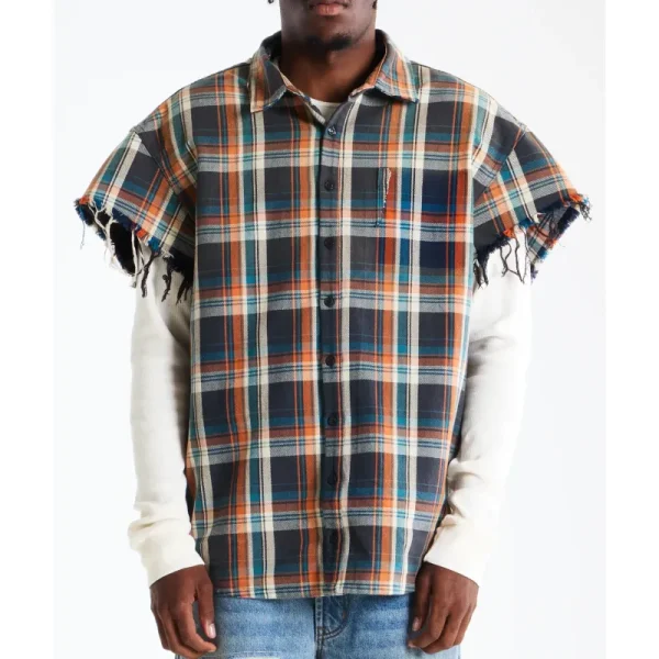 Orange Plaid Satoshi Nakamoto Bender Cut Off Flannel Shirt