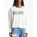 Vintage White Satoshi Nakamoto Logo Thermal Long Sleeve Shirt