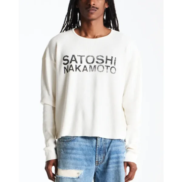 Vintage White Satoshi Nakamoto Logo Thermal Long Sleeve Shirt