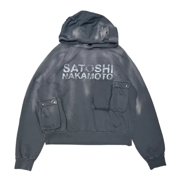 Washed Black Satoshi Nakamoto Cargo Hoodie