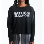 Washed Black Satoshi Nakamoto Logo Thermal Long Sleeve Shirt