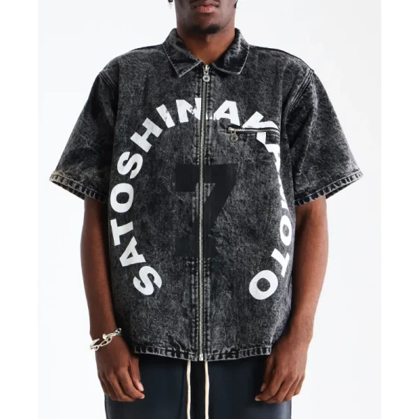 Washed Black Satoshi Nakamoto Moto Full Zip Shirt