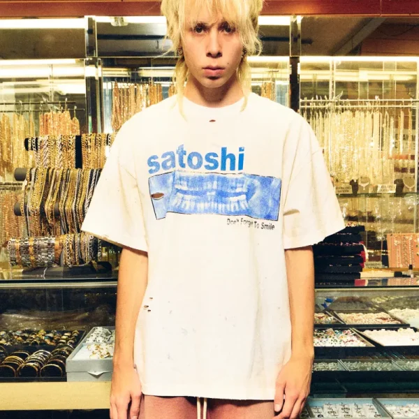 White Satoshi Nakamoto Dont Forget to Smile Tee